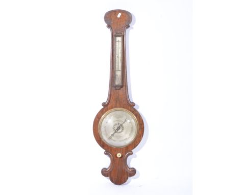 A rosewood banjo shape barometer, signed Whitmore &amp; Son, Northampton, silvered circular dial below the rectangular thermo