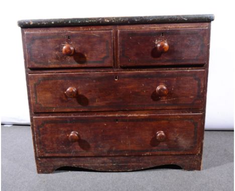 Victorian stained pine chest of drawers, rectangular top, above two short and two long graduating drawers, turned handles, br