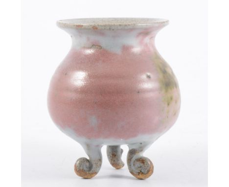 Chinese stoneware tripod censer, Northern Song style, pear-shape bowl on scrolled feet (one missing), light grey glaze with l