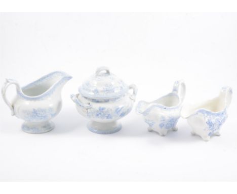 Collection of Victorian blue and white print ware pottery, Asiatic pheasant, willow and other patterns. Quantity.