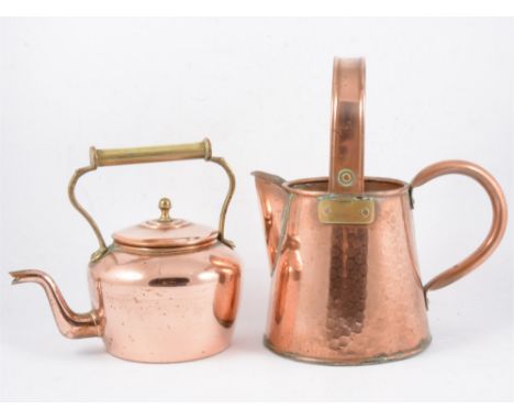 A collection of vintage copper wares, including kettles, graduated set of measuring cups, and other decorative items (one box