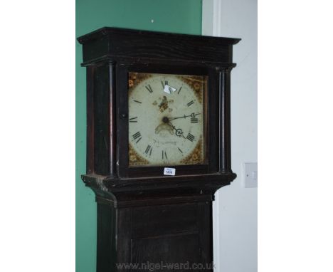 A Georgian Oak country Longcase Clock, moulded cornice to the hood with single pane (a/f) door, flanked by turned columns, ha