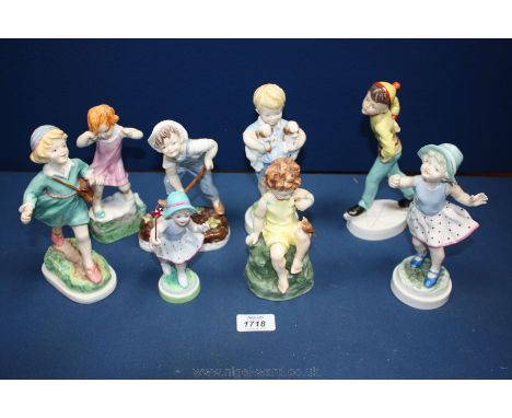 A set of Royal Worcester Freda Doughty ''Days of the Week'' figure's plus miniature Sunday's Child, (windmill missing from la