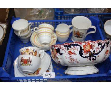 An Imari coloured, footed Bowl, a quantity of commemorative china, five Foley cups and saucers, etc.