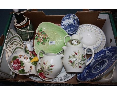 A quantity of china including Johnson Brothers fruit set, Enoch Wedgwood pin dish, Carltonware dish, Portland Pottery sandwic