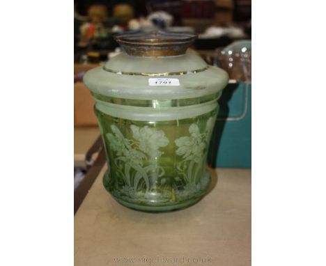 A Victorian etched green glass oil Lamp shade.