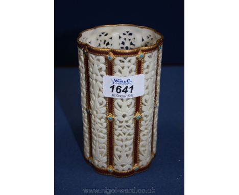 A Grainger Worcester Royal Porcelain Co. reticulated and jeweled sleeve Vase