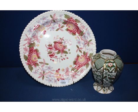 A Copeland Spode cake plate in 'Spode's Aster' pattern, 12 3/4'' diameter and a Masons 'Applique' vase, 6 1.2'' tall.