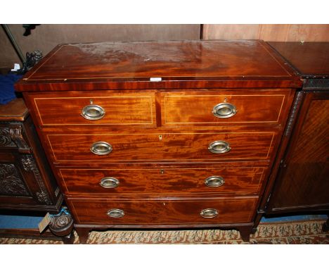 A good early 19th c. Mahogany Chest of two short over three long graduated Drawers, having rectangular boxwood strung cross-b