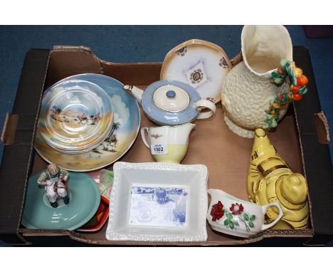 A quantity of china including Clarice Cliff jug a/f, novelty teapot, breakfast cereal bowls, pyramid pattern bowls, Poole pin