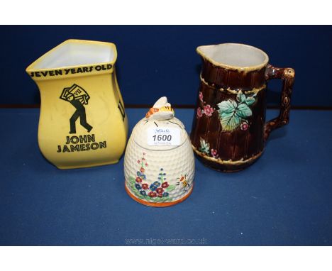 A Price Brothers Honey Pot, James Jameson Whisky Jug and three Dishes - Burslem and Spode