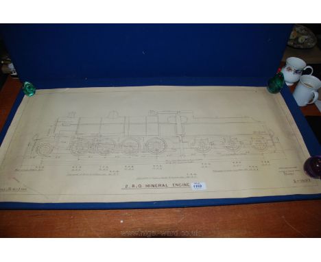 An original paper blueprint of Midland Railway 2-8.0 Mineral Engine, Derby,1913.