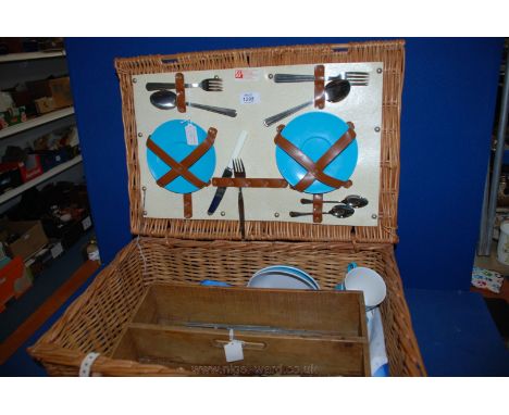 A wicker Picnic Hamper with contents.