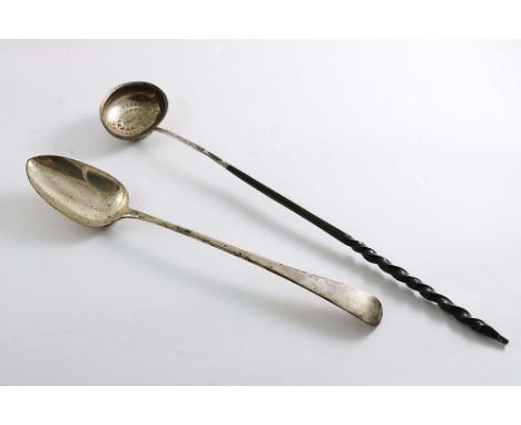A GEORGE III OLD ENGLISH PATTERN BASTING SPOON by James Ede &amp; Alexander Hewat, London 1809 and a George III punch ladle w
