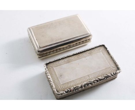A GEORGE III RECTANGULAR SNUFF BOX rectangular with an engine-turned base and cover and a border of repeating florets around 
