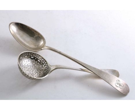 A LATE / EARLY 19TH CENTURY CONTINENTAL SERVING SPOON initialled "JB" on the terminal, maker's mark only, struck twice "ID" o