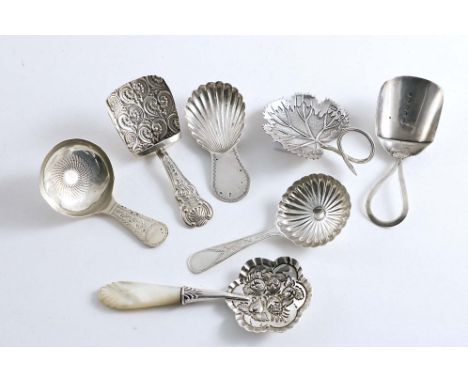 BIRMINGHAM:- Seven various antique caddy spoons, mixed makers &amp; dates, including a double duty mark example with a fluted