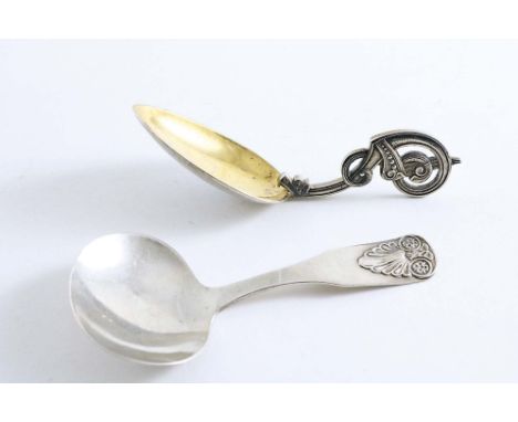 NORWAY, SWEDEN:- An early 20th century Norwegian caddy spoon with a stylised dragon handle &amp; a gilt bowl, maker's mark pa