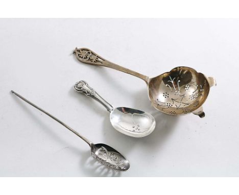 A GEORGE I / II MOTE SPOON with a plain rattail, maker's mark &amp; lion passant only, London 1725-30, a William IV caddy spo