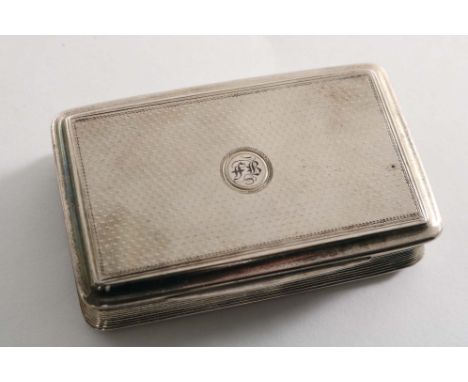 A WILLIAM IV RECTANGULAR SNUFF BOX with engine-turning and concave, reeded sides, the cover initialled "FB", by Richard Pearc