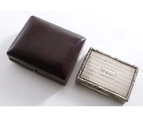 A WILLIAM IV / EARLY VICTORIAN VINAIGRETTE rectangular with engine-turning and raised floral borders, the cartouche on the co