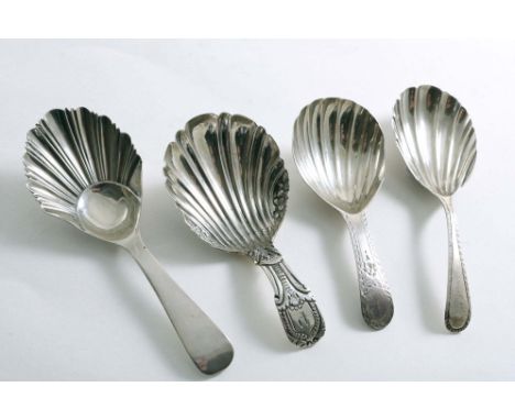 A GEORGE IV CADDY SPOON with a fluted bowl and a chased stem, initialled "P", by either William Kingdom or William Knight, Lo