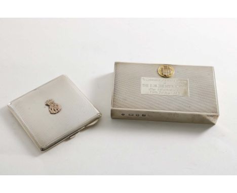 A SILVER MATCH BOX CASE by Asprey 1990, 11 cms, 4.5 ozs and a compact with gold initials and coronet, Birmingham 1939 (2)