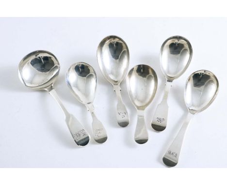 YORK:- Six various antique caddy spoons, each one hallmarked and struck with one of the following maker's marks: Hampston, Pr