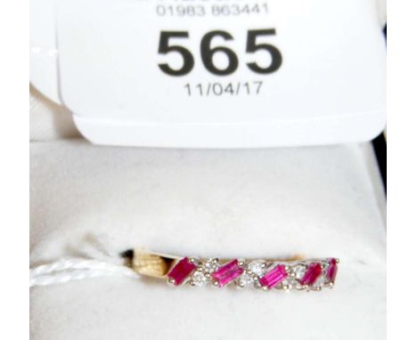 An 18ct yellow gold ruby and diamond half eternity ring