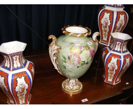 A 40cm floral and gilt decorated Minton two handled vase and three Italian ceramic vases