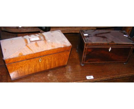One satinwood and one mahogany tea caddy