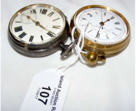 Brass cased gent's chronograph with centre seconds and a gent's silver cased pocket watch