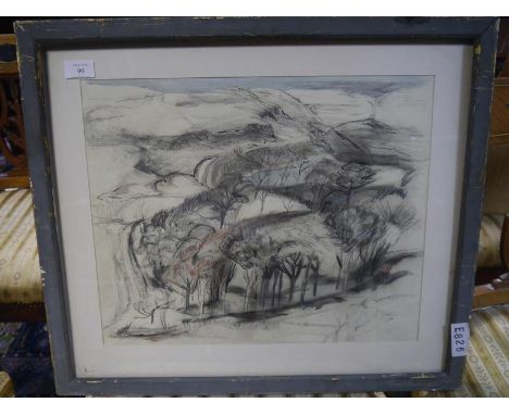 Manner of Sir William George Gillies (Scottish 1898-1973), Wooded Landscape, pen, ink crayon and pencil, unsigned, framed. 36