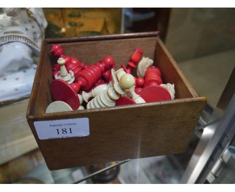 19th century ivory and red-stained ivory chess set (complete)