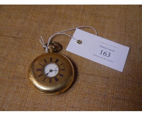 18ct yellow gold full Hunter gentleman's pocket watch, the white enamel dial with Roman numerals and subsidiary seconds dial,