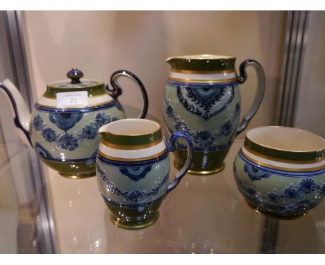 James MacIntyre & Co four piece tea service, c. 1910, comprising teapot hot water jug (lacking cover), cream and sugar, tubel