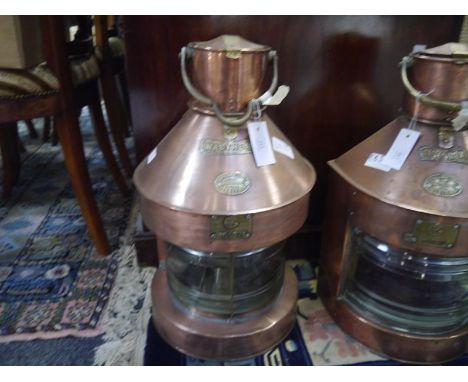 Copper ship's lantern, Masthead, applied with brass plaques including maker's name M.P. Galloway, Leith. Approx. 55cm Note: w