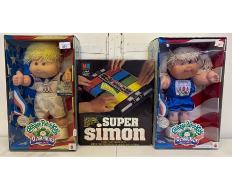 MB Electronics Super Simon vintage computer game and two Cabbage Patch Kids Olympikids 1996 Olympics special edition models, 