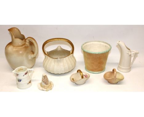 Collection of Royal Worcester incl. three jugs, basket form vase with gilt handle, Grainger &amp; Co basket form vase, etc. m