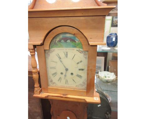 Early 20th century American wall clock, Roman dial with outer date, twin train movement, H50cm a modern pine long case clock 