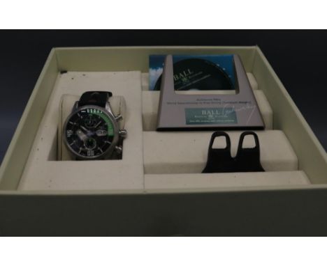 Ball Official Standard Engineer Master II stainless steel automatic chronograph wristwatch with day date, signed black and gr