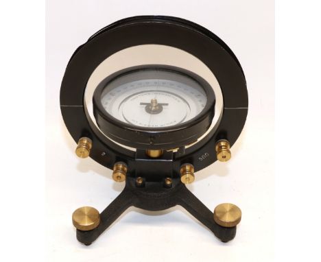 Horizontal tangent laboratory galvanometer by Philip Harris &amp; Co., Birmingham, black painted metal case with brass mounts