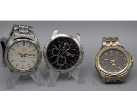 Seiko 5 stainless steel automatic wristwatch with day date, signed dial, centre seconds, signed screw on case back, ref no. 7