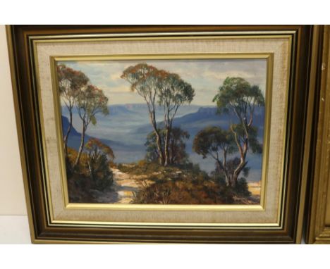 John Emmett (Australian b.1927); 'A Cliff Walk Overlooking The Jamieson Valley, Katoomba' oil on canvas board, signed and ins