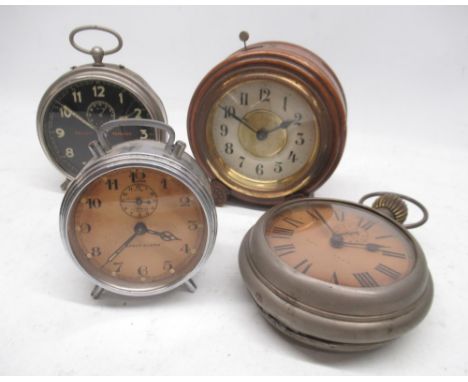 H.A.C. Goliath Repeater plated alarm clock, 4 1/2" signed black Arabic dial, alarm indicator and running seconds, H18cm; D.R.