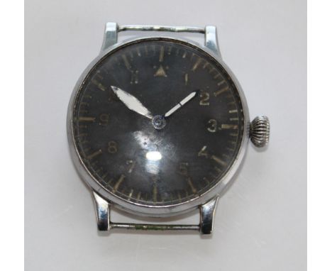 Luftwaffe oversized pilots wristwatch by Laco. Type A dial, manual wind with onion crown. Serial number Fl 23883, model numbe