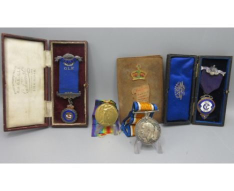 Hallmarked Sterling silver Manchester Unity I.O.O.F 1810 medal, another silver medal stamped Justice Truth Philanthropy, a WW