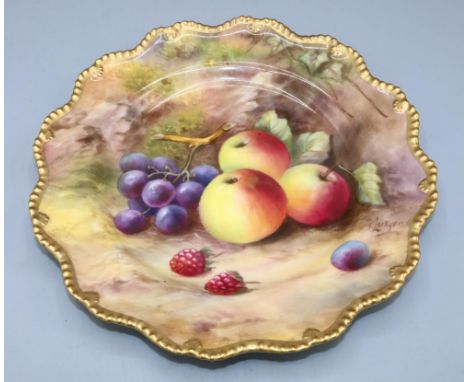 Royal Worcester plate decorated with fruit, painted by T. Lockyer, signed, D22.5cm, A/F