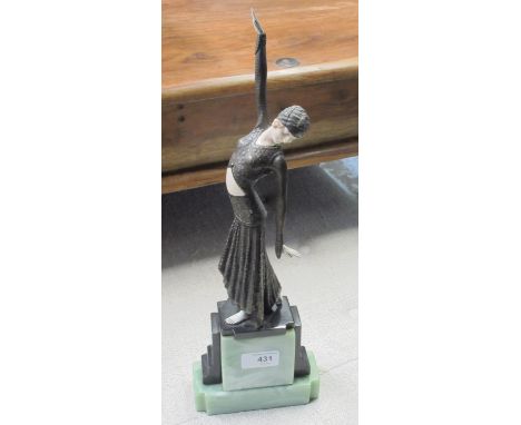 Art Deco style model of a standing lady, after Dimitri Chiparus, on a stepped base, H41cm.