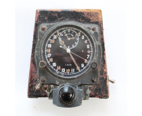 MkIIIB navigators cockpit clock by S. Smith &amp; Sons. Black dial with luminous 24 hour numbers and hands, Time of Trip dial